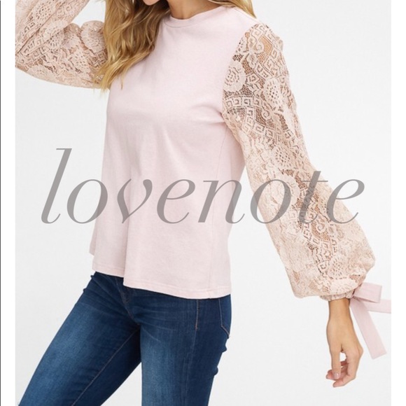 lovenote Tops - 1 left❤️ Blush Cotton Lace Long Sleeve Tie Wrist